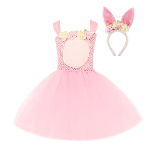Toddler Baby Girl Easter Outfits Cute Princess Dresses Ruffle Sleeveless Bunny Dress Princess Tutu Dresses Headband Pink