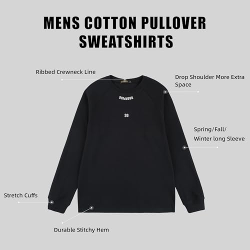 Men's Crewneck Cotton Sweatshirt Long Sleeve Shirts Solid Pullover for Workout Running Athletic Lounge4