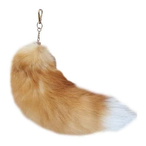 Alpertie Fluffy Real Fox Fur Tail Keychain Tassel Bag Cosplay Tails Charm Handbag Accessory Hook Pendant(Gold) Cover