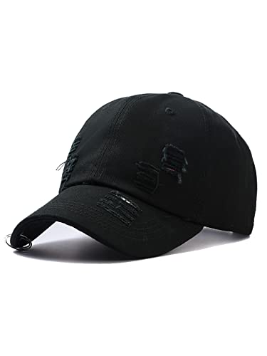 Image of Unisex Ripped Distressed Denim Ring Baseball Cap Hip Hop Vintage Dad Hat Adjustable