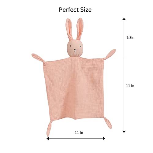 Image of insular Bunny Lovey Blanket for Boys and Girls, Organic Cotton Muslin Security Blanket for Babies, Soft Breathable Lovie Soothing Towel for Newborn and Infant, 2 Pcs Set (Beige&Pink)