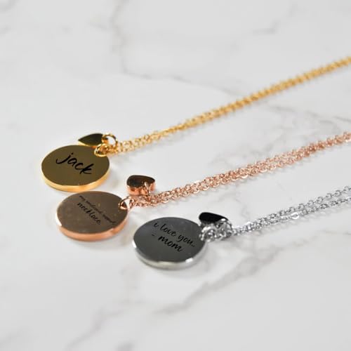 Personalized Disc Necklace, Custom Text Engraved Jewelry Gift for Women, Customized Name Coin Pendant with Heart Charm, Personalized Gifts for Mom2