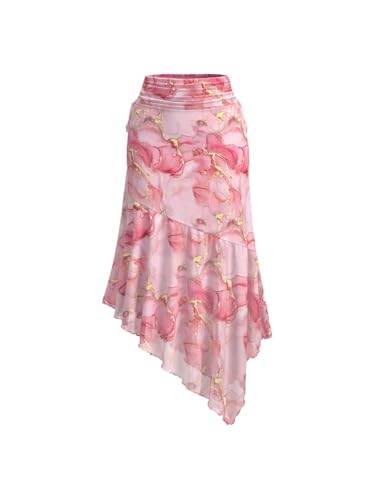 Milumia Women's Tie Dye Floral Asymmetrical Skirt Vintage Ruffle Flowy Midi Skirts