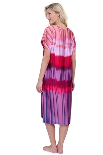Gottex Golden Hour Pink Ombre Mock Pleat Print Swimsuit Cover Up 100% Recycled Polyester V-Neck Kaftan Beachwear for Women4