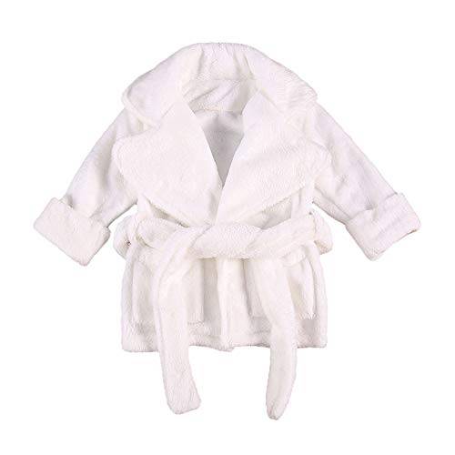 Glosun Baby Coral Fleece Bathrobe Toddler Kids Hooded Terry Robe Cartoon Animal Pajamas Sleepwear Bath Wrap (6-12 Months, White)