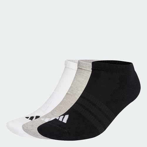 adidas Unisex CUSHIONED ESSENTIALS LOW CUT SOCKS 3 PAIR PACK, medium grey heather/white/black, 6.5-8