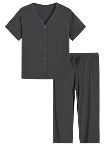Latuza Women's Bamboo Viscose Capri Pajamas Set Cooling Pj Set with Pockets
