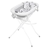 Primabobo Faltbar Babybadewanne, Große Babywanne, Kinderbadewanne mit Badesitz, für Babys von 0-36 Monaten (Milo Grau (Gestell, Badekissen, Thermometer), Faltbare Babybadewanne mit Gestell)