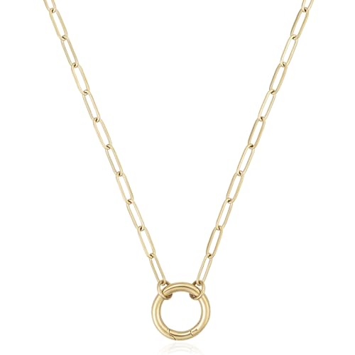 14K Gold Plated Open Circle Carabiner Link Paperclip Necklace with Charm Holder Pendant, Jewelry Gifts for Women