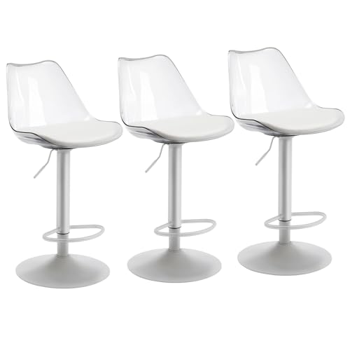 LOVSPATIO Bar Stools Bar Stool Adjustable Bar Stools Set of 3 Clear Bar Stools Swivel Bar Stools with Faux Leather Upholstered for Home Bar Kitchen Island Dining Room White