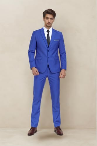 GRETERST 2 Piece Mens Slim Fit Suit Two Button Notched Lapel Solid Suit Jacket Pants Set Business Wedding Prom Suits3