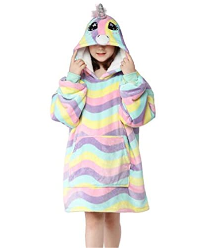 SS_seller Hoodie Decke Kinder Übergröße kuschelige Fleece Kapuzenpullover Sweatshirt Decke Tragbare Decke mit Armel für Kinder Mädchen Hoodie Kinder (Mehrfarbig-C) Cover