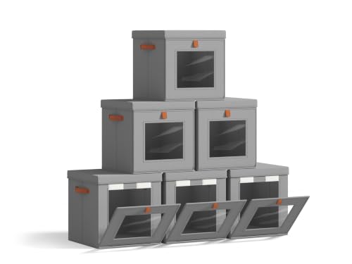 Image of Homsorout Cube Storage Bins with Lids - Front Opening, Clear Window, 6 Pack | 11.8 inch Cube Fit, Stackable Design, Foldable Storage, Dust Protection, Easy Carry Handles, Ideal for Closet, Shelf, Dorm & RV
