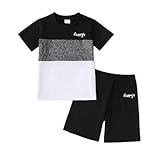 Yoxindax Toddler Kid Boy Clothes Colorblock Letter Graphic Tee Shorts 2PC Summer Outfit Set(4-5T)