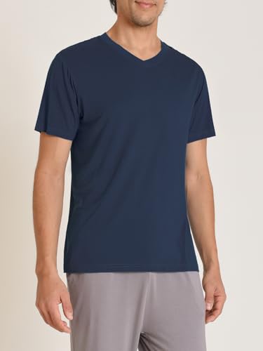Image of Latuza Men's Viscose Sleep Shirt Soft V-Neck Pajama Tops 3 Pack