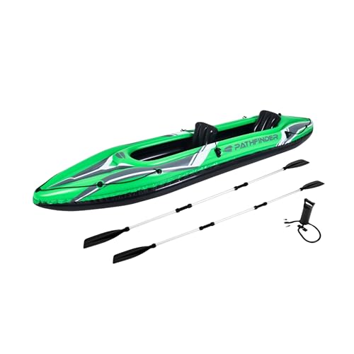 Pathfinder Caiaque Inflável para 2 Pessoas, Verde e Preto, com Remos e Bomba