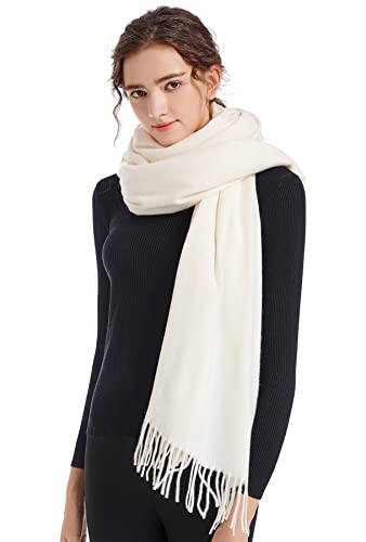 ELF KUCKUCK Schal Damen Winter Baumwolle Winterschal Pashmina Halstuch Frauen, Cremeweiß