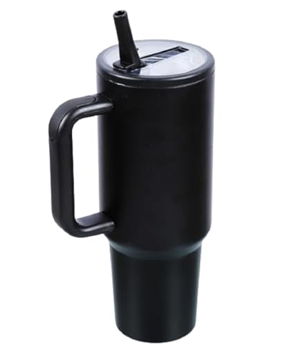 Image of 1200ML Stainless Steel Tumbler with Handle & Flip Straw | Leak Resistant, Insulated Water Bottle with Rubber Base | Travel, Gym & Car Cup Holder Friendly (Black)