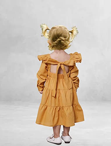 ANATA Baby Girls Linen Vintage Dress Ruffle Retro Flower Girl Dresses Boho Sundress2
