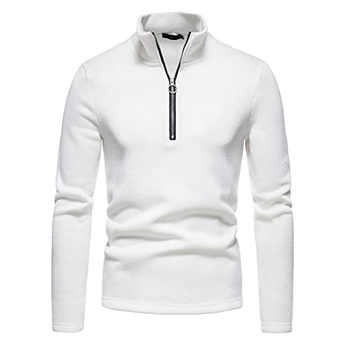Maiyifu-GJ Men's Long Sleeve Quarter Zip Pullover Lightweight Soft Thermal Sweatshirt 1/4 Zip Winter Outdoor Athletic Shirt (White,Medium)