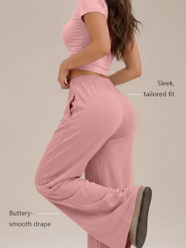 Image of Trendy Queen 2 Piece Matching Summer Lounge Set Womens Side Ruching Top Wide Leg Pants Sets with Pockets