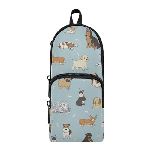 Image of ZAZYXTJ Cute Puppy Dog Standing Large Capacity Pencil Case 3 Compartment Pen Pouch Storage Canvas Makeup Bag for School Office Teen Girl Boy Men Women