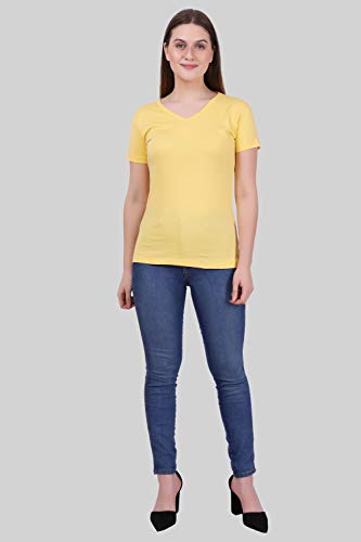 Image of FLEXIMAA Women's Cotton Plain V Neck Half Sleeve T-Shirt