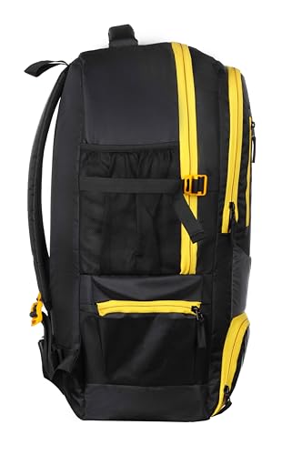 Image of FEDRA 65 LTR Rucksack Travel Backpack for Trekking, Hiking with Shoe Compartment, Black and Yellow