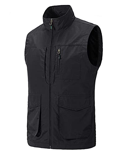 Image of Hixiaohe Men's Casual Lightweight Outdoor Vest Work Fish Photo Travel Golf Vest Zip up Sleeveless Jacket with Pockets