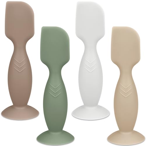 Image of Diaper Cream Applicator Set - Soft Silicone Butt Brush with Suction Base, Butt Spatula, Mini Size, 4 Piece - Newborn Baby Essentials (Sand/Natural/Sage/White)