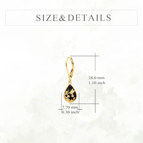 KECHO 14K Real Gold Black Crystal Earrings Dangle Drop Dangling Earrings Solid Yellow Gold Jewelry Gifts for Women3
