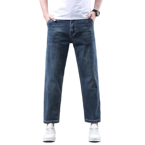 Men's Summer Thin 95% Cotton Jeans Stretch Straight Loose Denim Nine-Point Pants - Main Image