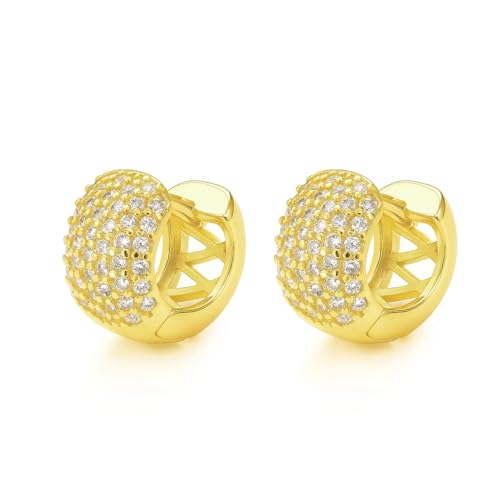 Small Huggie Hoop CZ Pave Earrings for Women (Gold 6mm) - image 1