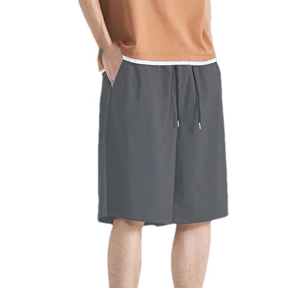 Mens Cargo Shorts Summer Casual Hiking Sports Shorts Five-Point Loose Fit Elastic Waist Drawstring Pants for Men