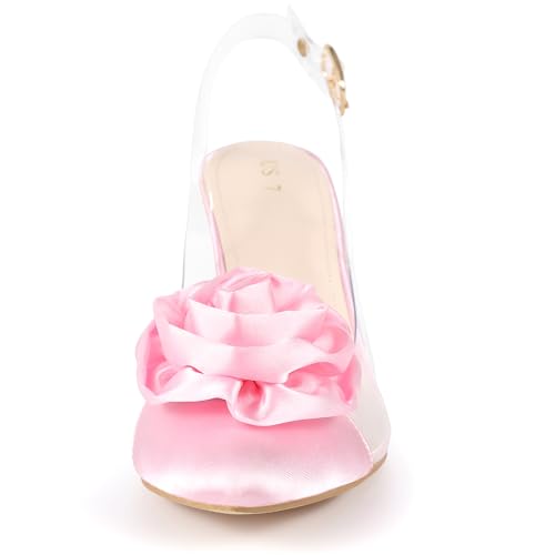 Allegra K Women's Clear Flower Stiletto Heel Sandals Pointed Toe Slingback Pumps2