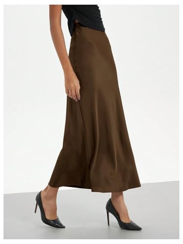 SHENHE Women's Satin Maxi Skirts High Waisted A Line Long Skirts Elegant Office Skirts2