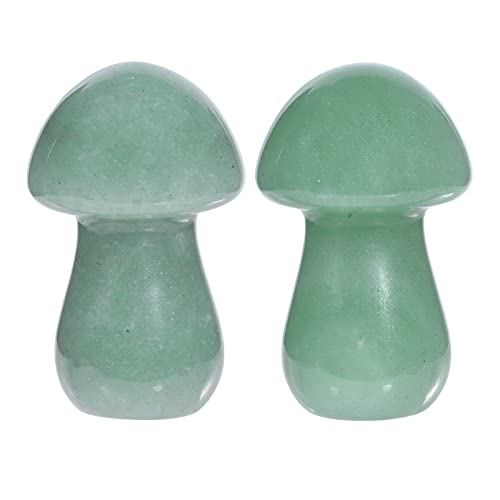 Nupuyai 2pcs Green Aventurine Mini Crystal Stone Statue Carved Quartz Mashroom Decor, Energy Healing Polished Stone Figurine