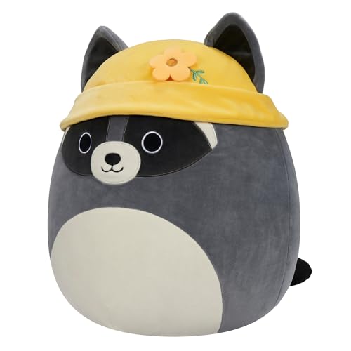 Image of Squishmallows Original 14-Inch Rocky Grey Raccoon with Yellow Bucket Hat - Official Jazwares Large Plush