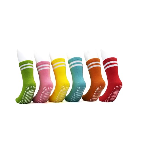 Image of Colourful Socks for Kids, Calf length, Soft Pure Cotton, Anti skid, Lightweight & Breathable, 2 to 9 Years, Pack of 6, Designer socks