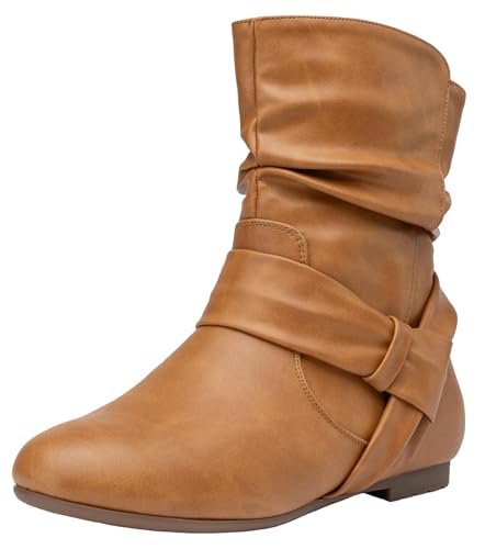 Image of Vepose Women's Slouch Ankle Boots, Flat Low Heel Side Zip Booties 939A