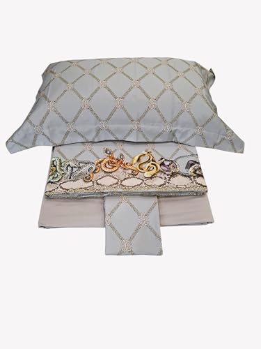 Roberto Cavalli Completo lenzuola matrimoniale, realizzato in raso di cotone 100% con stama digitale ad alta definizione, made in Italy art. Soider col. grigio