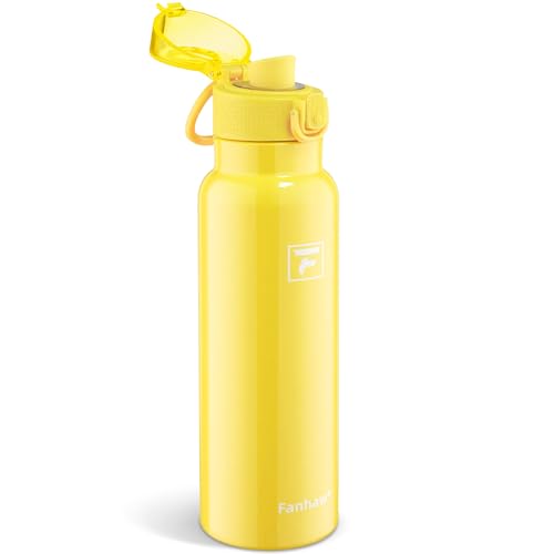 Image of Fanhaw 24 oz Insulated Water Bottle with Soft Silicone Spout Lid, Leakproof Stainless Steel Vacuum Bottle for School, Sports& Daily Use, Kids, Teens& Adults, Back to School Essentials (Bright Yellow)