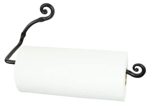 RTZEN Horizontal Black Paper Towel Holder - Handcrafted Rustic Metal Decorative Wrought Iron Decor - Farmhouse Wall Mount Paper Towel Holder for Kitchen or Bathroom