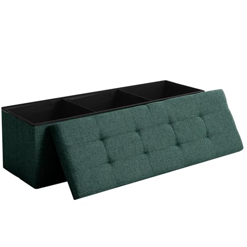 Image of Storage Ottoman Bench Foldable Footrest Foot Stool, 45 inch Fabric Green | Small Ottoman Foot Rest Seat Shoe Bench Flip-Top forliving Room End of Bed Bedroom Couch Dorm 166L Folding Upholstered Chair