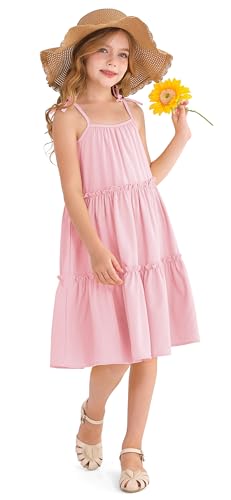 Girl's Summer Cute Tiered Swing Dress Midi Casual Smocked Sundresses 6-14 Years3