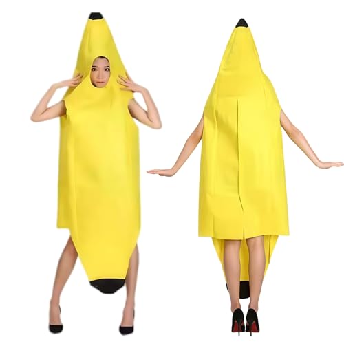 MUNSKT   Disfraz de plátano unisex para adultos, combinando amarillo ligero y cómodo para Halloween, fiestas, cosplay de frutas, noche de disfraz, talla única adaptable