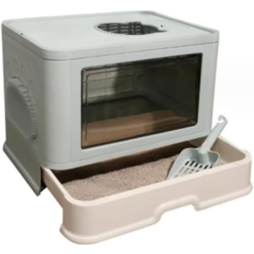 Dearolling猫用トイレ本体 上から猫トレ 大容量 大型 折りたみ猫砂の盆、全体の製品を猫製品 飛び散らない猫 トイ 砂の飛び散り防止 掃除簡単 脱臭抗菌 飛び散らない スコップ付き 大型サイズ (B,48.5*48*36.5)