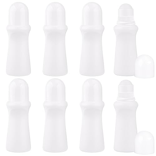 8Pcs 75ml/2.53oz White Plastic Roll-On Deodorant Bottles Thin-Waist Style Rollerball Bottles Refillable Leak-Proof Container for Aromatherapy Moisturizer Perfume Essential Oil