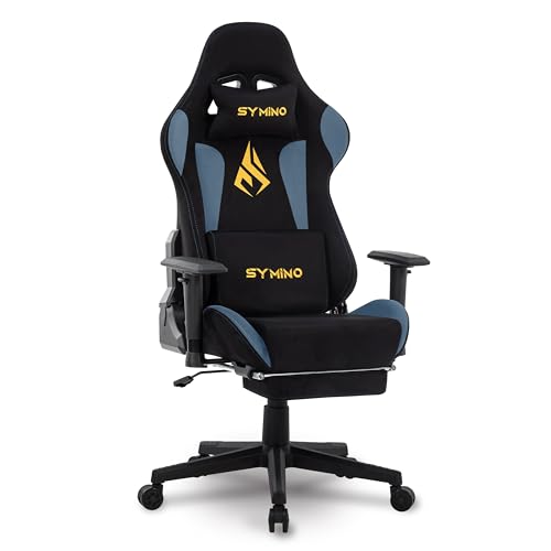 Symino Gaming Chair with Footrest, Computer Chair for Teens with Headrest and Lumbar Support, Ergonomic PC Chair, Height Adjustable Rotating Task Chairs, Black Blue