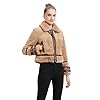 GRAN ORIENTE Womens Winter Faux Mink Fur Fleece Zip up Moto Jacket,Cropped Fuzzy Sherpa Coats Warm Leather Outerwear